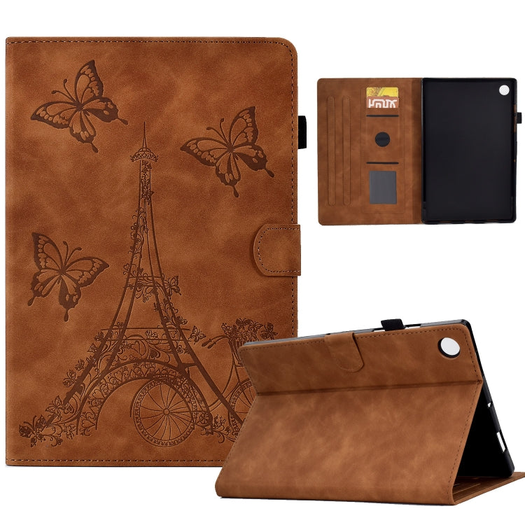 For Lenovo Tab M10 Plus 3rd Gen Tower Embossed Leather Smart Tablet Case(Brown) - Lenovo by PMC TechLife | Online Shopping South Africa | PMC TechLife | Buy Now Pay Later Mobicred