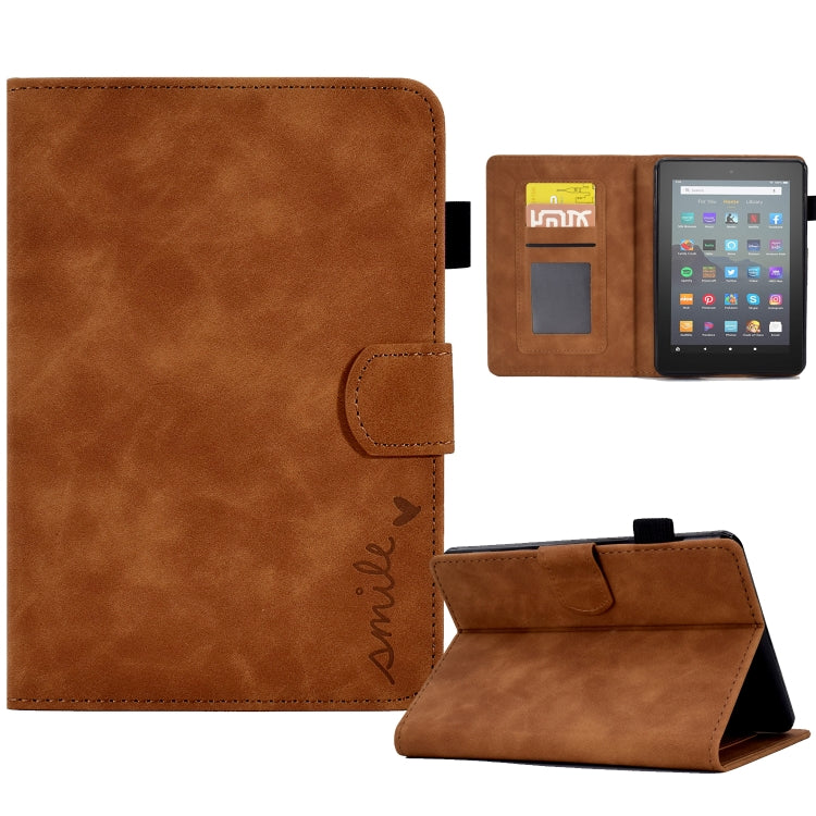 For Amazon Kindle Youth Version 2022 Embossed Smile Flip Tablet Leather Smart Case(Brown) - Amazon by PMC TechLife | Online Shopping South Africa | PMC TechLife | Buy Now Pay Later Mobicred