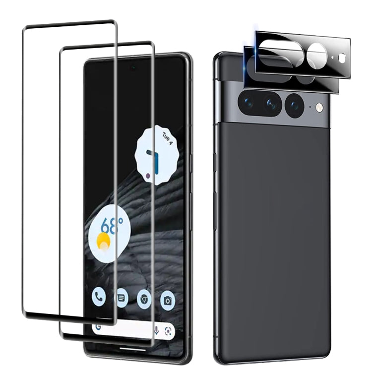 For Google Pixel 7 Pro 2pcs Full Glue Tempered Glass Full Film with 2pcs Aluminum Lens Film Set - Google Tempered Glass by PMC TechLife | Online Shopping South Africa | PMC TechLife