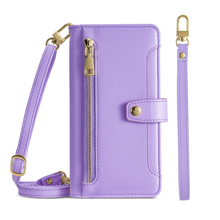 For Huawei P50 Sheep Texture Cross-body Zipper Wallet Leather Phone Case(Purple) - Huawei Cases by PMC TechLife | Online Shopping South Africa | PMC TechLife | Buy Now Pay Later Mobicred