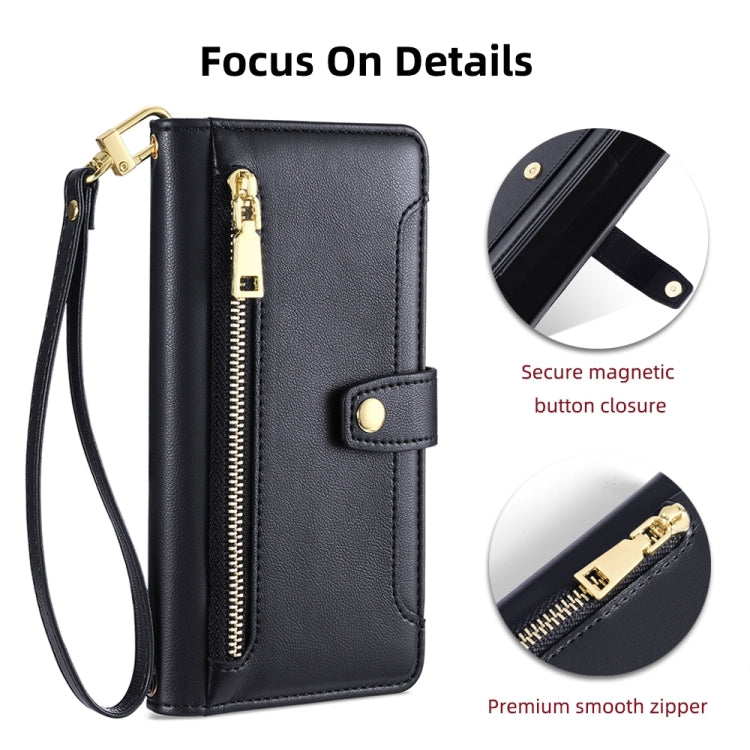 For Sony Xperia 5 IV Sheep Texture Cross-body Zipper Wallet Leather Phone Case(Black) - Sony Cases by PMC TechLife | Online Shopping South Africa | PMC TechLife | Buy Now Pay Later Mobicred