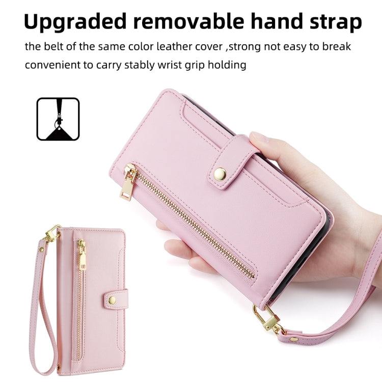 For Sony Xperia 5 IV Sheep Texture Cross-body Zipper Wallet Leather Phone Case(Pink) - Sony Cases by PMC TechLife | Online Shopping South Africa | PMC TechLife | Buy Now Pay Later Mobicred