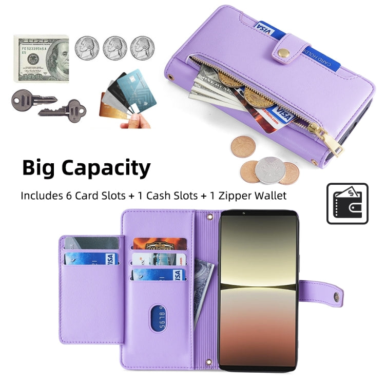 For Sony Xperia 5 IV Sheep Texture Cross-body Zipper Wallet Leather Phone Case(Purple) - Sony Cases by PMC TechLife | Online Shopping South Africa | PMC TechLife | Buy Now Pay Later Mobicred