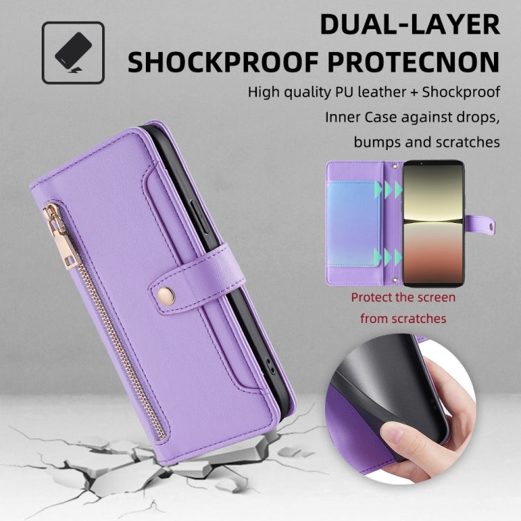 For Sony Xperia 5 IV Sheep Texture Cross-body Zipper Wallet Leather Phone Case(Purple) - Sony Cases by PMC TechLife | Online Shopping South Africa | PMC TechLife | Buy Now Pay Later Mobicred