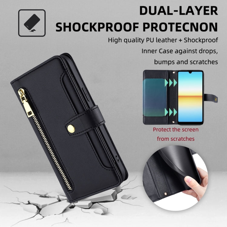 For Sony Xperia Ace III Sheep Texture Cross-body Zipper Wallet Leather Phone Case(Black) - Sony Cases by PMC TechLife | Online Shopping South Africa | PMC TechLife | Buy Now Pay Later Mobicred