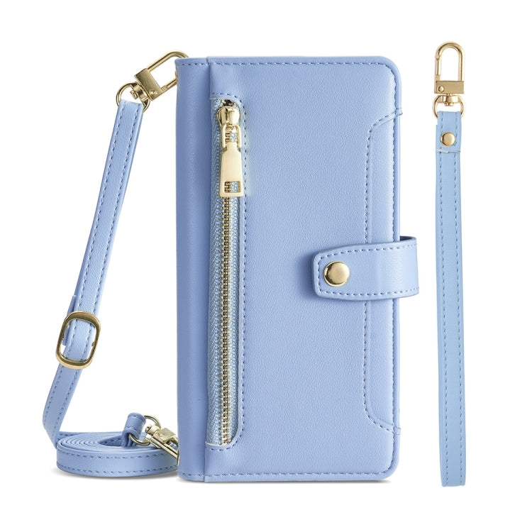 For Sony Xperia Ace III Sheep Texture Cross-body Zipper Wallet Leather Phone Case(Blue) - Sony Cases by PMC TechLife | Online Shopping South Africa | PMC TechLife | Buy Now Pay Later Mobicred