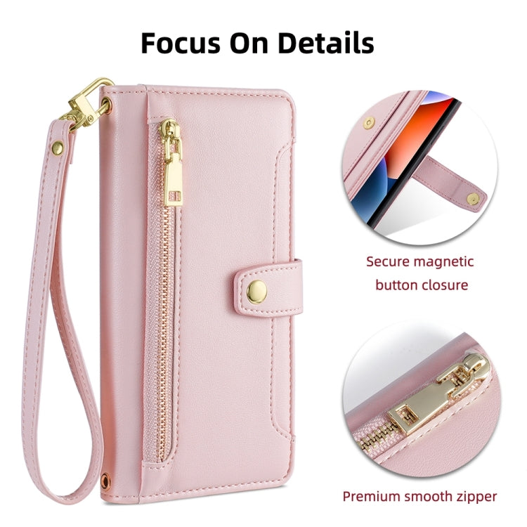 For Sony Xperia Ace III Sheep Texture Cross-body Zipper Wallet Leather Phone Case(Pink) - Sony Cases by PMC TechLife | Online Shopping South Africa | PMC TechLife | Buy Now Pay Later Mobicred