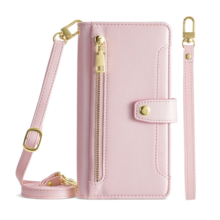 For OnePlus 10 Pro 5G Sheep Texture Cross-body Zipper Wallet Leather Phone Case(Pink) - OnePlus Cases by PMC TechLife | Online Shopping South Africa | PMC TechLife | Buy Now Pay Later Mobicred