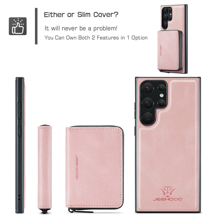 For Samsung Galaxy S24 Ultra 5G JEEHOOD Magnetic Zipper Horizontal Flip Leather Phone Case(Pink) - free shipping - PMC Jewellery - Order now!