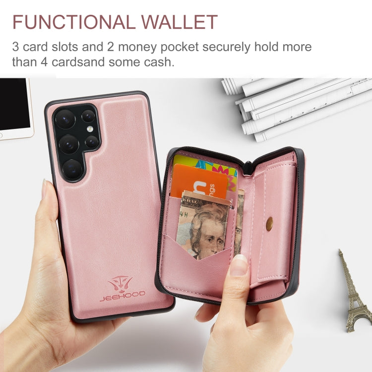 For Samsung Galaxy S24 Ultra 5G JEEHOOD Magnetic Zipper Horizontal Flip Leather Phone Case(Pink) - free shipping - PMC Jewellery - Order now!