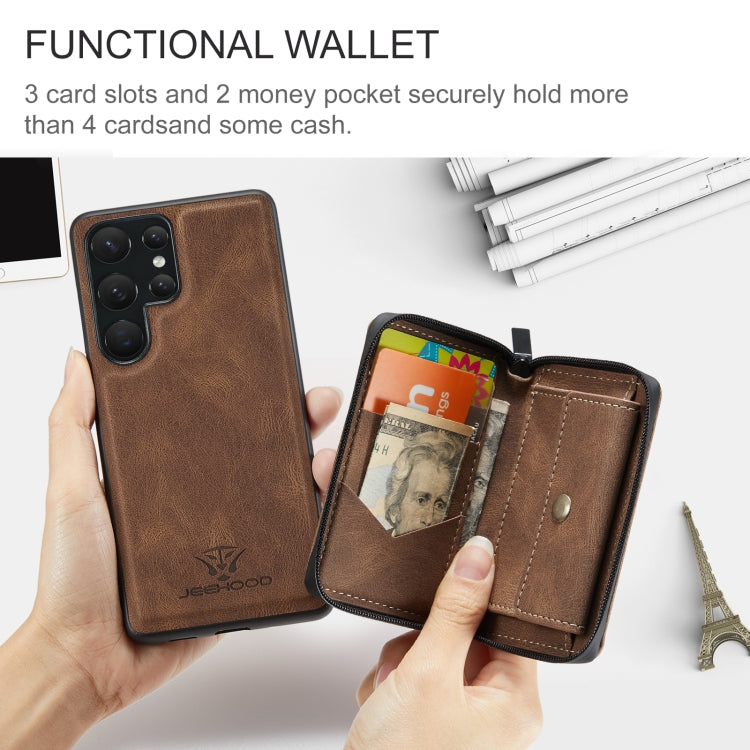 For Samsung Galaxy S24 Ultra 5G JEEHOOD Magnetic Zipper Horizontal Flip Leather Phone Case(Brown) - free shipping - PMC Jewellery - Order now!