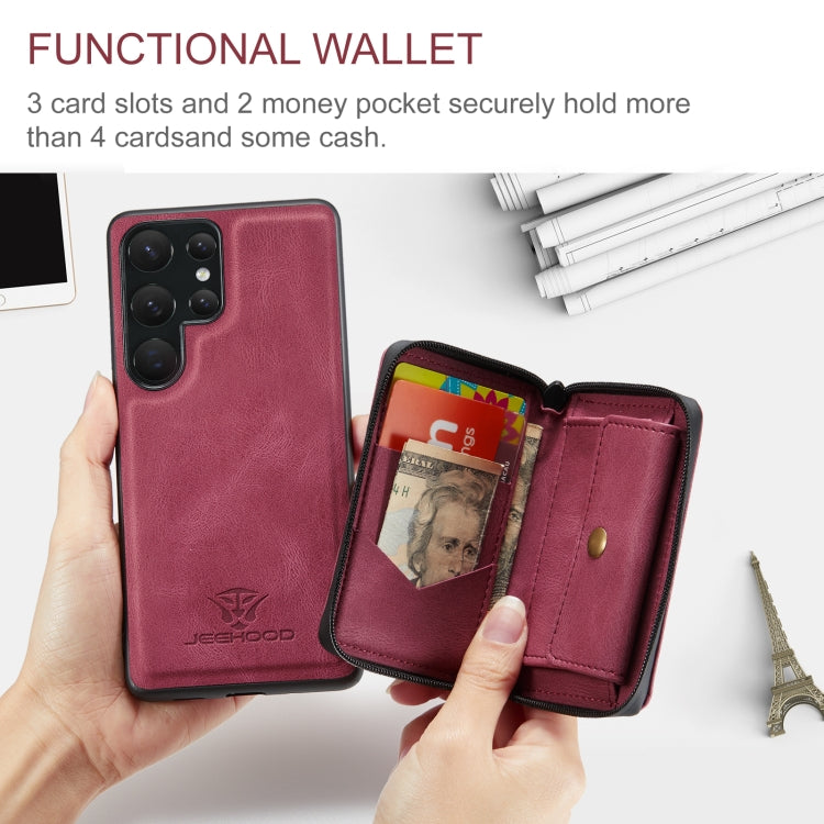 For Samsung Galaxy S24 Ultra 5G JEEHOOD Magnetic Zipper Horizontal Flip Leather Phone Case(Red) - free shipping - PMC Jewellery - Order now!