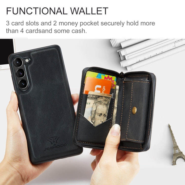For Samsung Galaxy S24 5G JEEHOOD Magnetic Zipper Horizontal Flip Leather Phone Case(Black) - free shipping - PMC Jewellery - Order now!