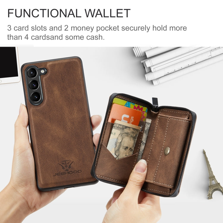 For Samsung Galaxy S24 5G JEEHOOD Magnetic Zipper Horizontal Flip Leather Phone Case(Brown) - free shipping - PMC Jewellery - Order now!
