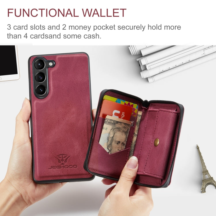 For Samsung Galaxy S24 5G JEEHOOD Magnetic Zipper Horizontal Flip Leather Phone Case(Red) - free shipping - PMC Jewellery - Order now!
