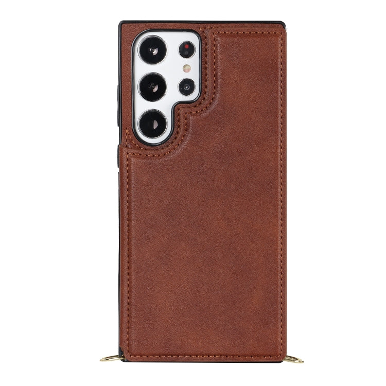 For Samsung Galaxy S23 Ultra 5G Cross-body Square Double Buckle Flip Card Bag TPU+PU Case(Brown) - Galaxy S23 Ultra 5G Cases by PMC TechLife | Online Shopping South Africa | PMC TechLife