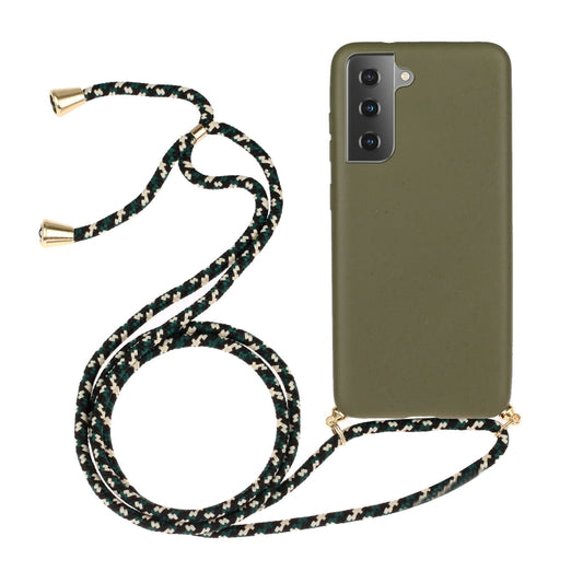 For Samsung Galaxy S23 FE 5G Wheat Straw Material + TPU Phone Case with Lanyard(Army Green) - Galaxy S23 FE 5G Cases by PMC Jewellery | Online Shopping South Africa | PMC Jewellery