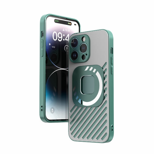 For iPhone 14 R-JUST Square Round Mirror PC+TPU Phone Case(Green) - iPhone 14 Cases by R-JUST | Online Shopping South Africa | PMC Jewellery