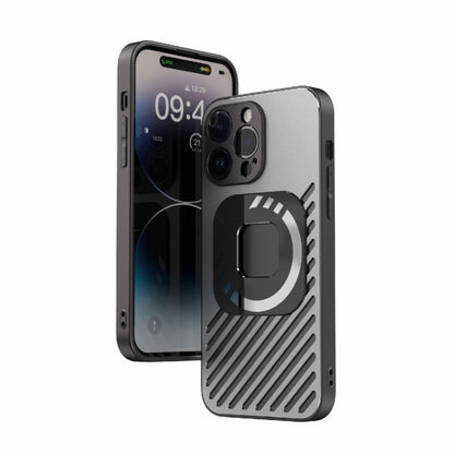 For iPhone 14 Pro R-JUST Square Round Mirror PC+TPU Phone Case(Black) - iPhone 14 Pro Cases by R-JUST | Online Shopping South Africa | PMC Jewellery
