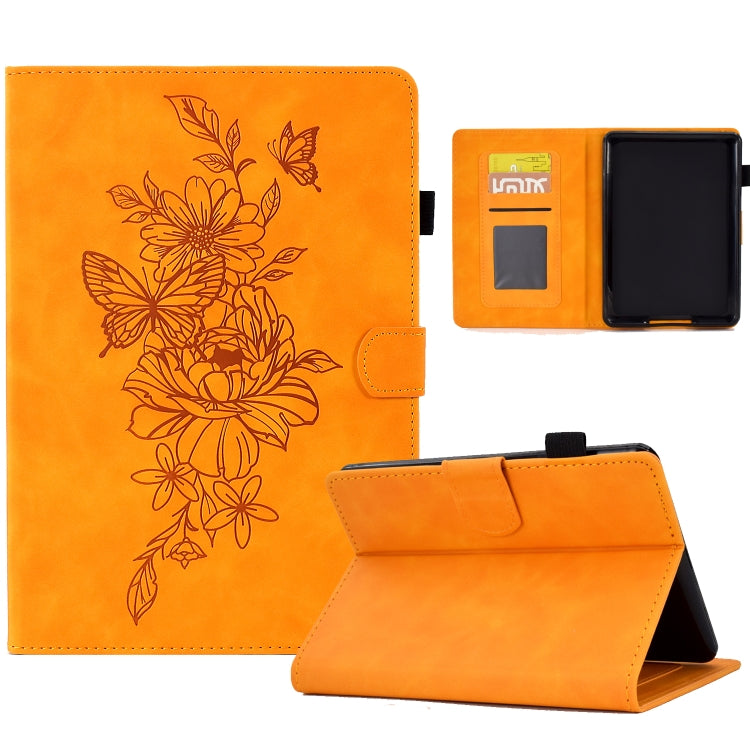 For Amazon Kindle 11th 2022 Peony Butterfly Embossed Leather Smart Tablet Case(Khaki) - Amazon by PMC TechLife | Online Shopping South Africa | PMC TechLife | Buy Now Pay Later Mobicred