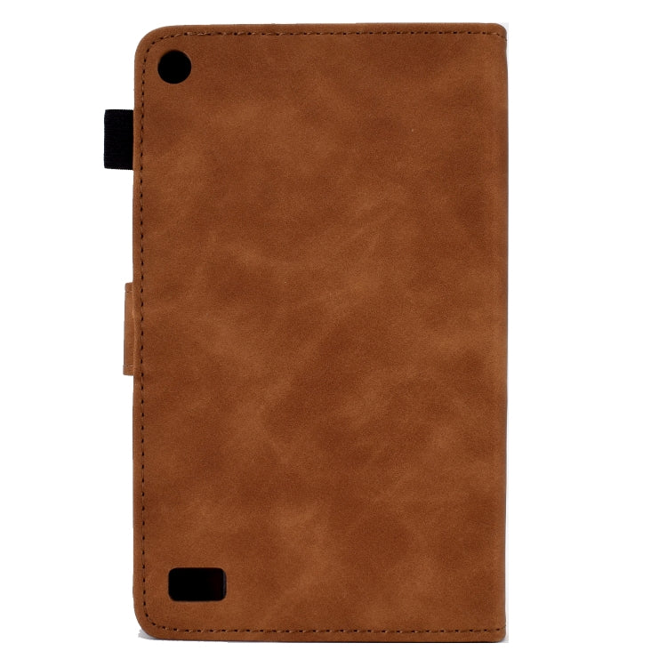For Amazon Kindle Fire 7 2019/2017/2015 Peony Butterfly Embossed Leather Smart Tablet Case(Brown) - Amazon by PMC TechLife | Online Shopping South Africa | PMC TechLife | Buy Now Pay Later Mobicred
