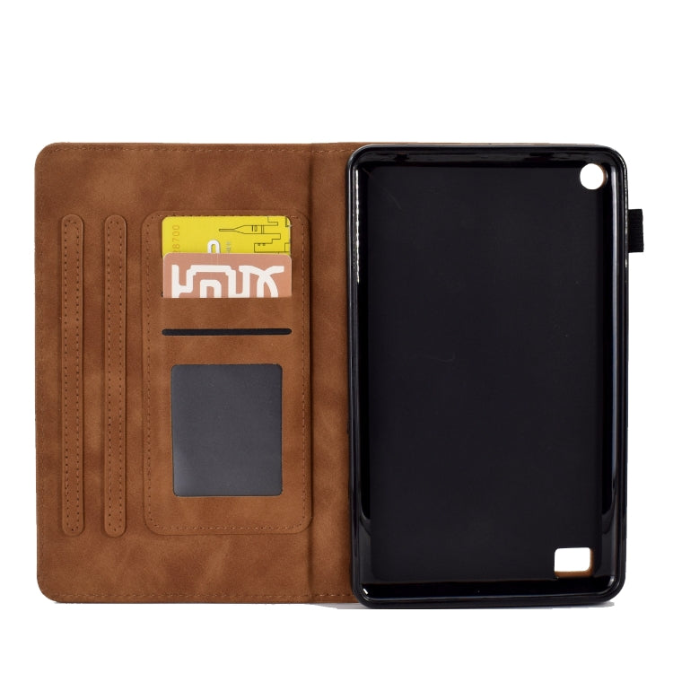 For Amazon Kindle Fire 7 2019/2017/2015 Peony Butterfly Embossed Leather Smart Tablet Case(Brown) - Amazon by PMC TechLife | Online Shopping South Africa | PMC TechLife | Buy Now Pay Later Mobicred