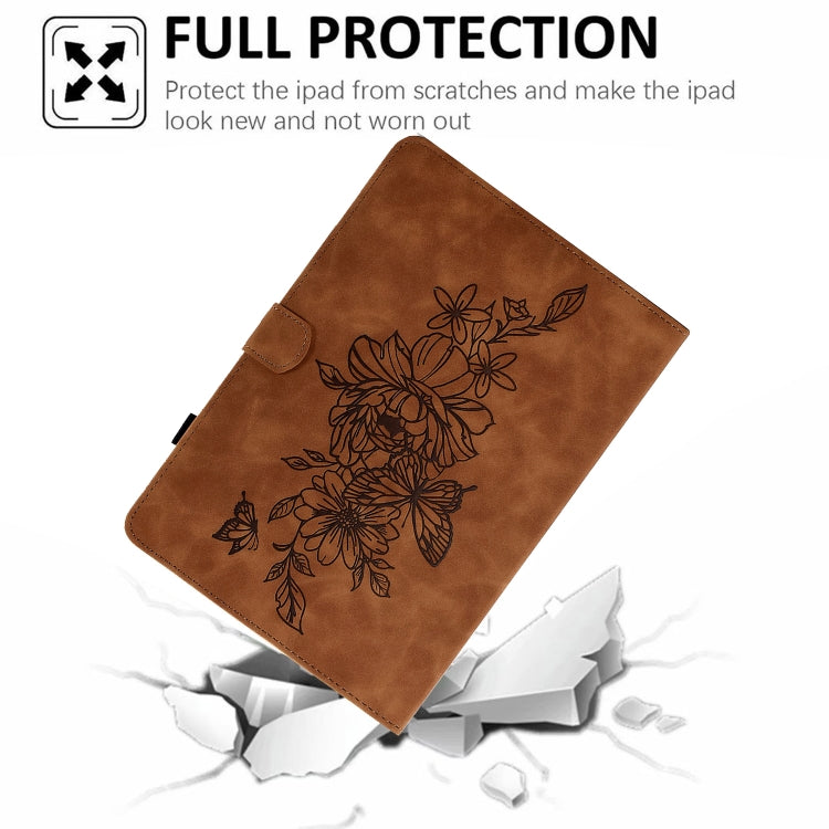 For Amazon Kindle Fire 7 2022 Peony Butterfly Embossed Leather Smart Tablet Case(Brown) - Amazon by PMC TechLife | Online Shopping South Africa | PMC TechLife | Buy Now Pay Later Mobicred