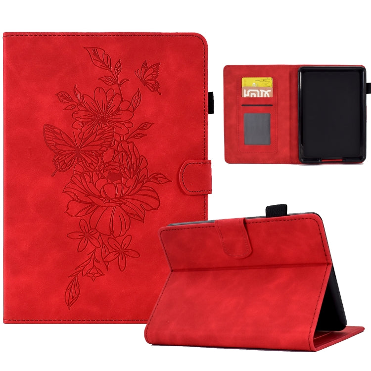 For Amazon Kindle Paperwhite 4/3/2/1 Peony Butterfly Embossed Leather Smart Tablet Case(Red) - Amazon by PMC TechLife | Online Shopping South Africa | PMC TechLife | Buy Now Pay Later Mobicred