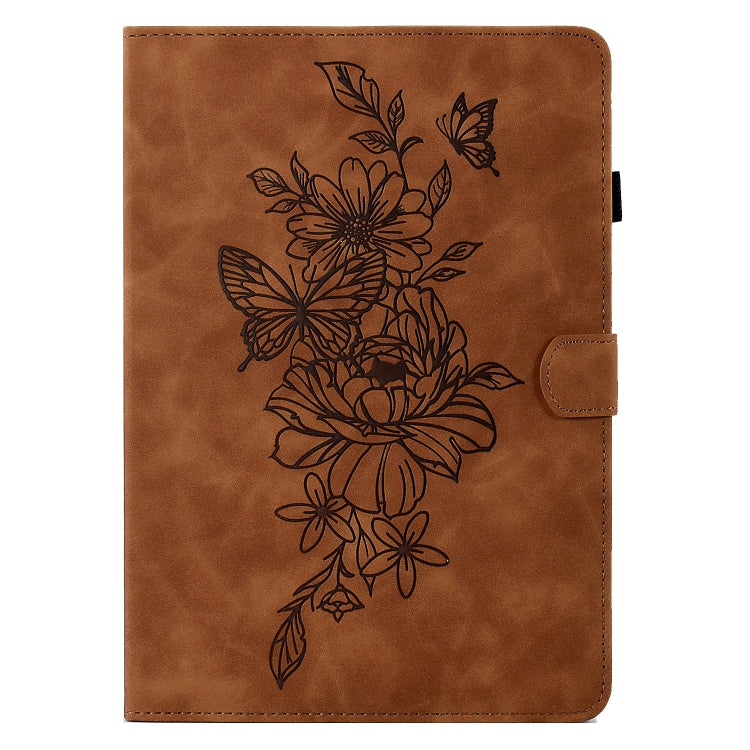 For Lenovo Tab M10 Plus 3rd Gen Peony Butterfly Embossed Leather Smart Tablet Case(Brown) - Lenovo by PMC TechLife | Online Shopping South Africa | PMC TechLife | Buy Now Pay Later Mobicred