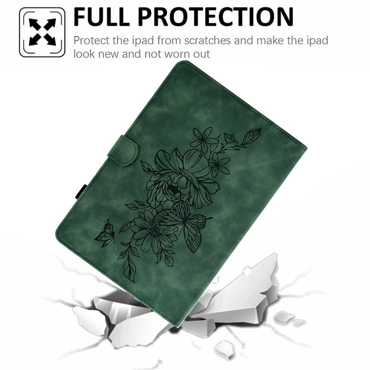 For Lenovo Tab M10 Plus 3rd Gen Peony Butterfly Embossed Leather Smart Tablet Case(Green) - Lenovo by PMC TechLife | Online Shopping South Africa | PMC TechLife | Buy Now Pay Later Mobicred