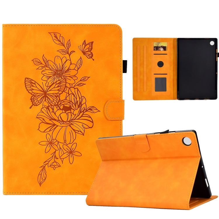 For Lenovo Tab M10 Plus 3rd Gen Peony Butterfly Embossed Leather Smart Tablet Case(Khaki) - Lenovo by PMC TechLife | Online Shopping South Africa | PMC TechLife | Buy Now Pay Later Mobicred