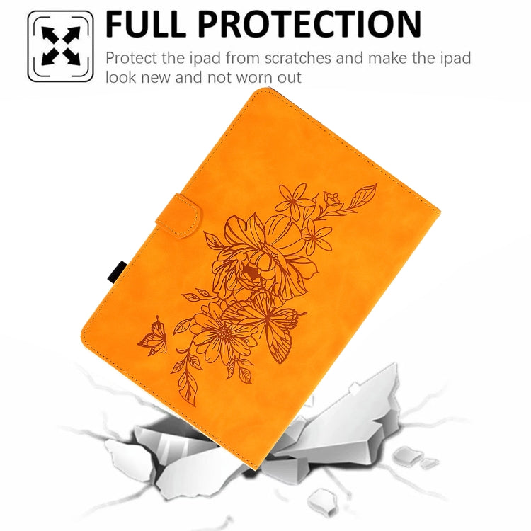 For Lenovo Tab M10 Plus 3rd Gen Peony Butterfly Embossed Leather Smart Tablet Case(Khaki) - Lenovo by PMC TechLife | Online Shopping South Africa | PMC TechLife | Buy Now Pay Later Mobicred
