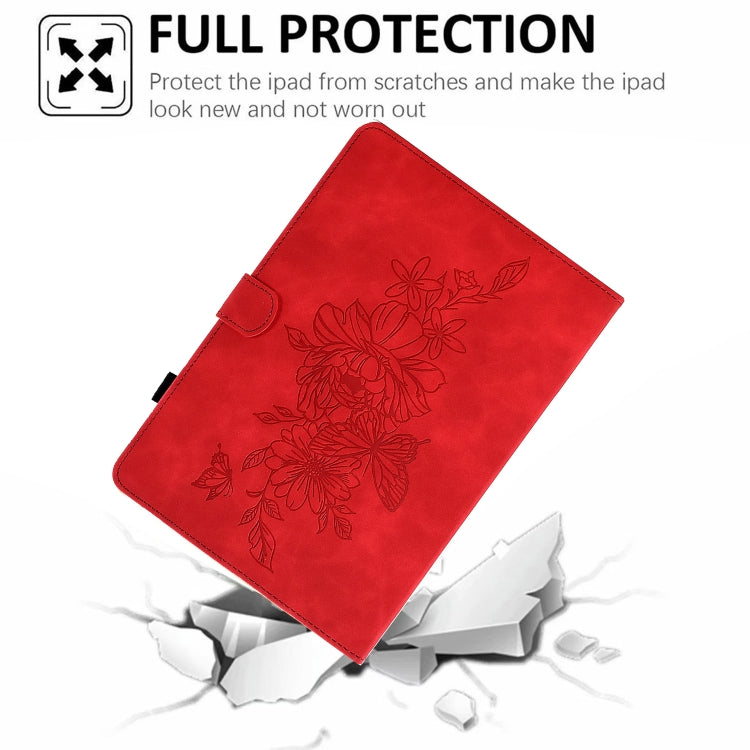 For Lenovo Tab P11 Peony Butterfly Embossed Leather Smart Tablet Case(Red) - Lenovo by PMC TechLife | Online Shopping South Africa | PMC TechLife | Buy Now Pay Later Mobicred