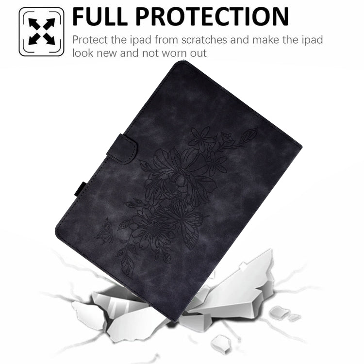 For Lenovo Tab P11 Peony Butterfly Embossed Leather Smart Tablet Case(Black) - Lenovo by PMC TechLife | Online Shopping South Africa | PMC TechLife | Buy Now Pay Later Mobicred