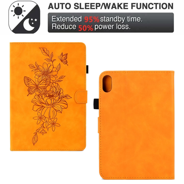 For Lenovo Tab P11 Peony Butterfly Embossed Leather Smart Tablet Case(Khaki) - Lenovo by PMC TechLife | Online Shopping South Africa | PMC TechLife | Buy Now Pay Later Mobicred