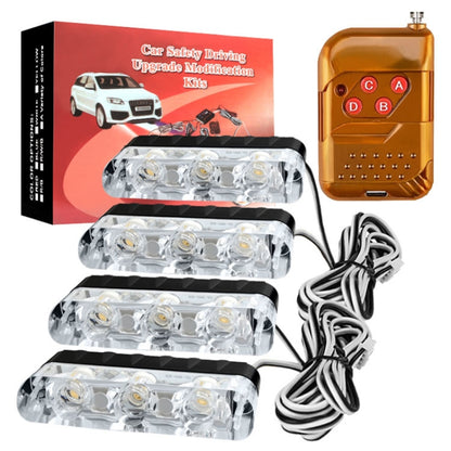 4 in 1 Car 12LEDs Grille Flash Lights Warning Lights with Wireless Remote Control, Color:Blue White - Warning Lights by PMC Jewellery | Online Shopping South Africa | PMC Jewellery | Buy Now Pay Later Mobicred