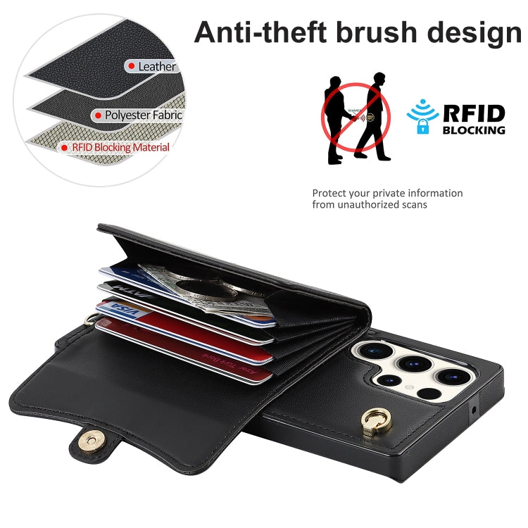 For Samsung Galaxy S23 Ultra 5G RFID Card Slot Leather Phone Case with Long Lanyard(Black) - Galaxy S23 Ultra 5G Cases by PMC TechLife | Online Shopping South Africa | PMC TechLife