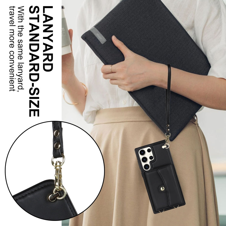 For Samsung Galaxy S23 Ultra 5G RFID Card Slot Leather Phone Case with Long Lanyard(Black) - Galaxy S23 Ultra 5G Cases by PMC TechLife | Online Shopping South Africa | PMC TechLife
