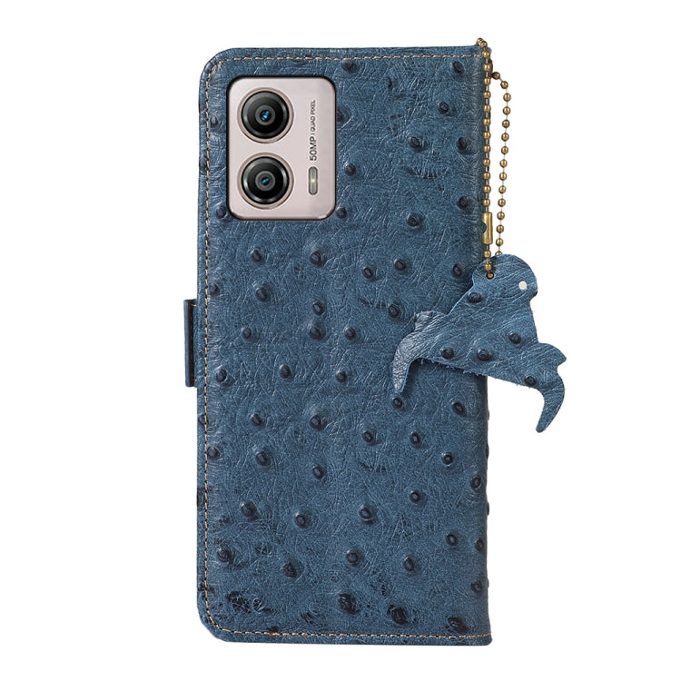 For Motorola Moto G53 5G / G13 / G23 Ostrich Pattern Genuine Leather RFID Phone Case(Blue) - Motorola Cases by PMC TechLife | Online Shopping South Africa | PMC TechLife | Buy Now Pay Later Mobicred