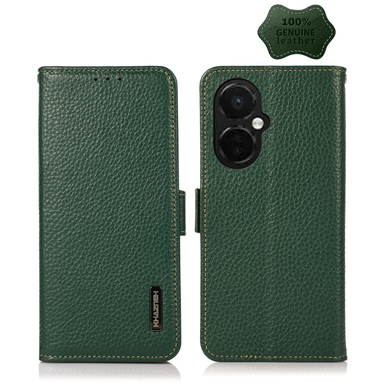 For OnePlus Nord CE 3 KHAZNEH Side-Magnetic Litchi Genuine Leather RFID Phone Case(Green) - free shipping - PMC TechLife - Order now!