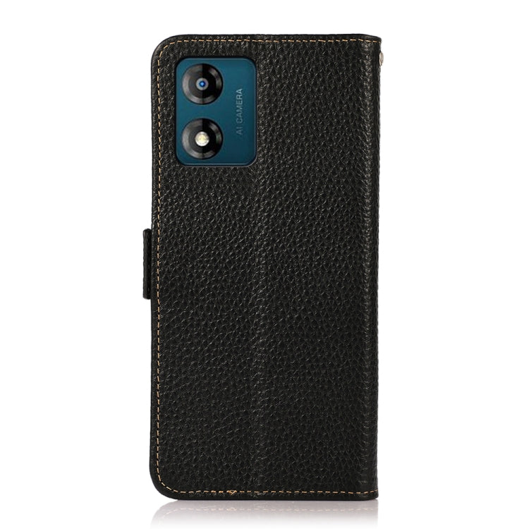 For Motorola Moto E13 2023 4G KHAZNEH Side-Magnetic Litchi Genuine Leather RFID Phone Case(Black) - Motorola Cases by PMC TechLife | Online Shopping South Africa | PMC TechLife | Buy Now Pay Later Mobicred