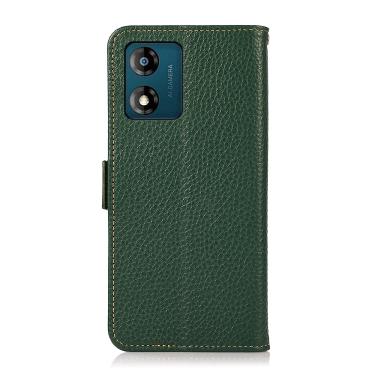 For Motorola Moto E13 2023 4G KHAZNEH Side-Magnetic Litchi Genuine Leather RFID Phone Case(Green) - Motorola Cases by PMC TechLife | Online Shopping South Africa | PMC TechLife | Buy Now Pay Later Mobicred