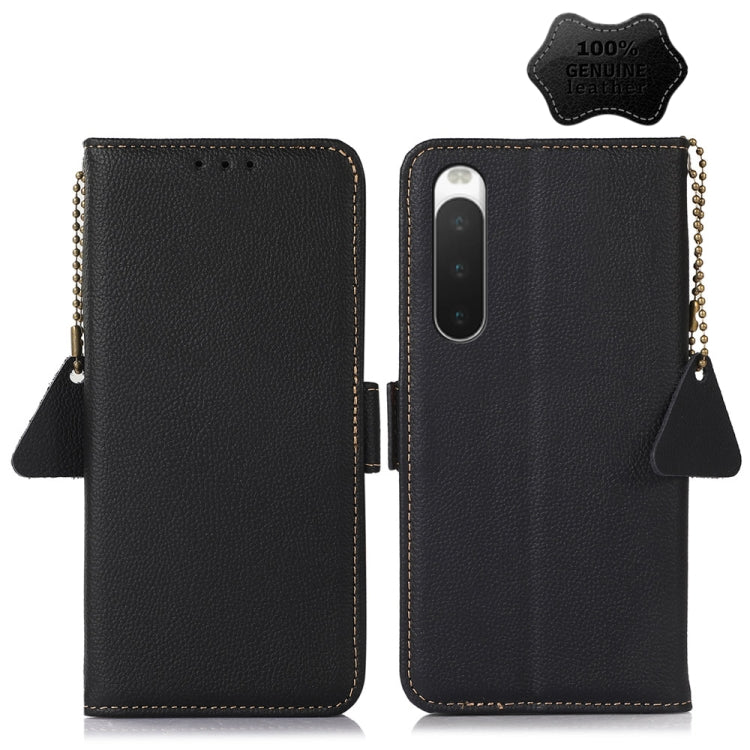 For Sony Xperia 10 IV Side-Magnetic TJ Genuine Leather RFID Phone Case(Black) - Sony Cases by PMC TechLife | Online Shopping South Africa | PMC TechLife | Buy Now Pay Later Mobicred