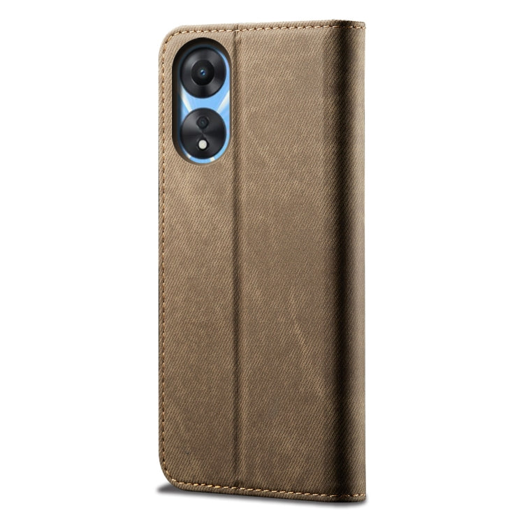 For OPPO A58 5G / A58x / A78 5G Denim Texture Leather Phone Case(Khaki) - OPPO Cases by PMC Jewellery | Online Shopping South Africa | PMC Jewellery | Buy Now Pay Later Mobicred