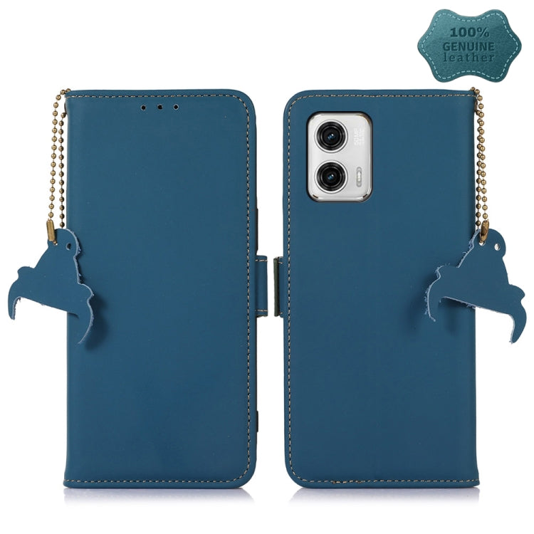 For Motorola Moto G73 5G Genuine Leather Magnetic RFID Leather Phone Case(Blue) - Motorola Cases by PMC TechLife | Online Shopping South Africa | PMC TechLife | Buy Now Pay Later Mobicred