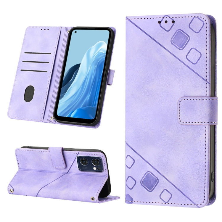 For OPPO Reno7 5G Foreign / Find X5 Lite Skin-feel Embossed Leather Phone Case(Light Purple) - OPPO Cases by PMC Jewellery | Online Shopping South Africa | PMC Jewellery | Buy Now Pay Later Mobicred