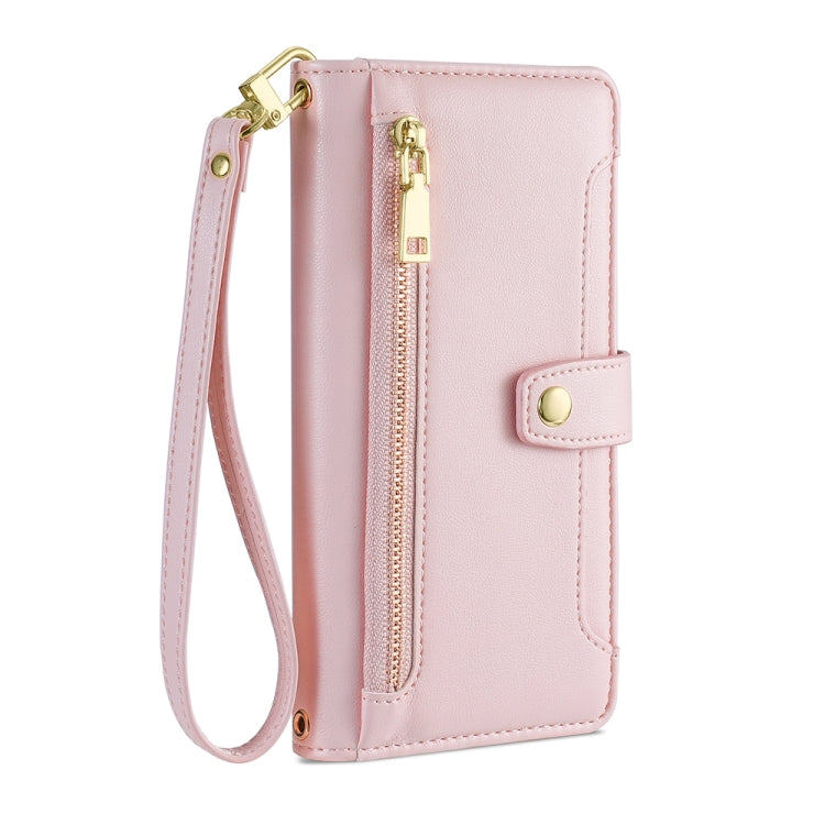 For OnePlus Ace 2/11R Sheep Texture Cross-body Zipper Wallet Leather Phone Case(Pink) - OnePlus Cases by PMC TechLife | Online Shopping South Africa | PMC TechLife | Buy Now Pay Later Mobicred