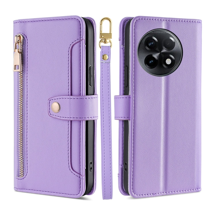 For OnePlus Ace 2/11R Sheep Texture Cross-body Zipper Wallet Leather Phone Case(Purple) - OnePlus Cases by PMC TechLife | Online Shopping South Africa | PMC TechLife | Buy Now Pay Later Mobicred
