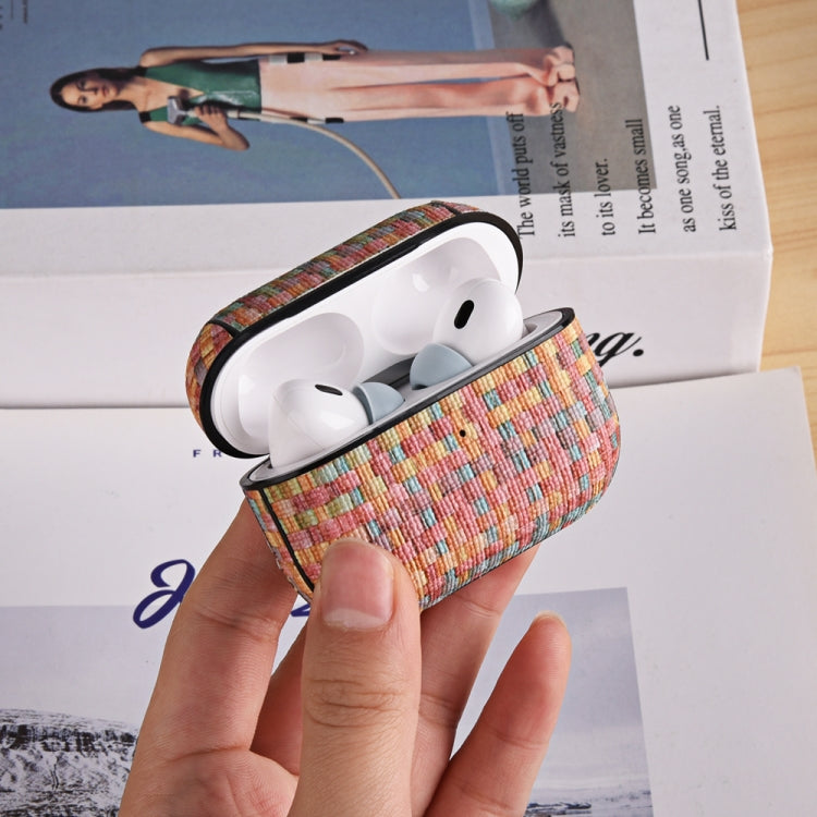 For AirPods Pro 2 PC Woven Leather Skin Earphone Case(Light Yellow) - For AirPods Pro 2 by PMC Jewellery | Online Shopping South Africa | PMC Jewellery | Buy Now Pay Later Mobicred