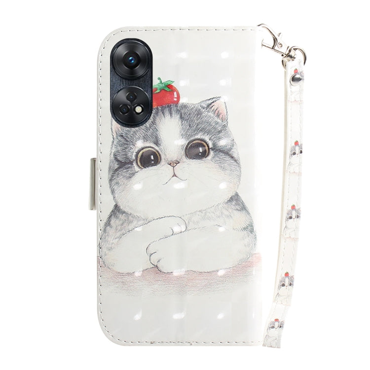 For OPPO Reno8 T 4G 3D Colored Horizontal Flip Leather Phone Case(Cute Cat) - OPPO Cases by PMC Jewellery | Online Shopping South Africa | PMC Jewellery | Buy Now Pay Later Mobicred